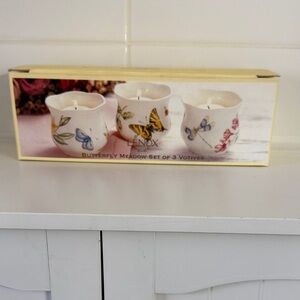 Lenox Butterfly Meadow Votive Set - White with Blue, Yellow, and Red Designs
